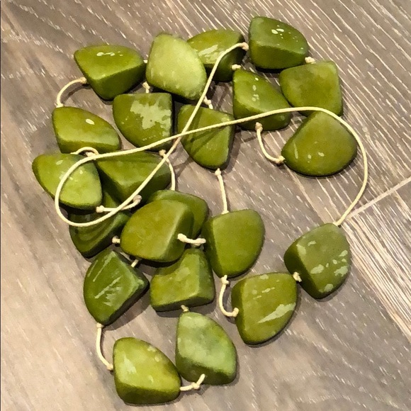 Long Necklace w/ Green Wooden Beads - Picture 3 of 5